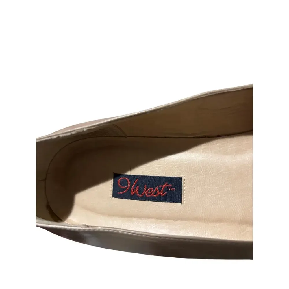 Nine West vintage 80’s tan 8.5 flat leather show exaggerated tan suede bows euc